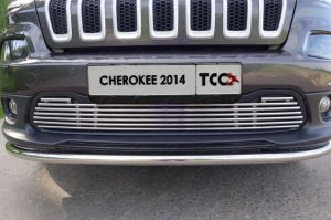 Решетка радиатора Jeep Cherokee (Sport, Longitude, Limited) 2014- (трубка из нерж. стали 12мм) ― shelbyauto