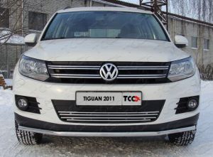 Решётка радиатора Volkswagen Tiguan 2011-  (трубки из нерж. стали 12 мм) ― shelbyauto